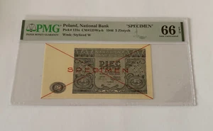 POLAND 1946 NATIONAL  BANK 5  ZL -SPECIMEN  -  GEM UNC PMG  66 EPQ-RARE - Picture 1 of 2