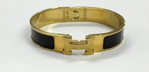 Hermes Clic Clac H bracelet Bangle Black and Gold H Logo - Picture 1 of 8