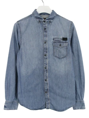 Ben Sherman Camisa Hombre Mediano Vaqueros Desteñir Efecto Botón Abajo Cuello - Imagen 1 de 4