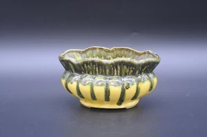 Vintage . Royal Copley Pottery Planter Pot Yellow with Green Drip Glaze Oval - Picture 1 of 10