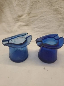 Vintage Blue Cobalt Glass Top Hat Ashtray Mid Century Lot of 2 - Picture 1 of 4
