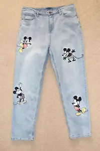 Disney Womens Denim Jeans Size 15 Mickey Mouse Patches Stretch 36 x 28 - Picture 1 of 8