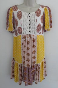 Anthropologie Kleid Gr. 0 Petite Melody Patchwork Stufen Kurzarm Boho - Bild 1 von 7