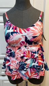Women Estilo Multi Floral Ruffle Tankini Island Escape Sz 18W - Picture 1 of 13