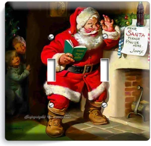RETRO SANTA CLAUS CHRISTMAS DOUBLE LIGHT SWITCH WALL PLATE COVER ROOM HOME DECOR - Picture 1 of 1
