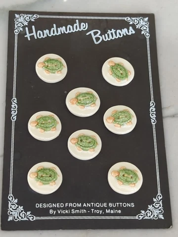 8 Vtg Collectible BUTTONS Hand Painted Porcelain? TURTLE  antique Vicki smith Cover