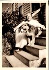 Found Photo, 1920ish, Grandma & Lovable Terrier on the other side, 2.5"x3.5" 