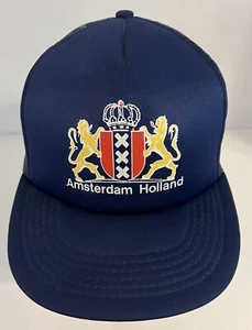 Amsterdam Holland VTG NWOT SnapBack Trucker Hat Blue Lion Crest Logo Foam Mesh - Picture 1 of 11