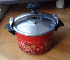 Ancienne COCOTTE MINUTE SEB 6L Alu Vintage Orange Floral