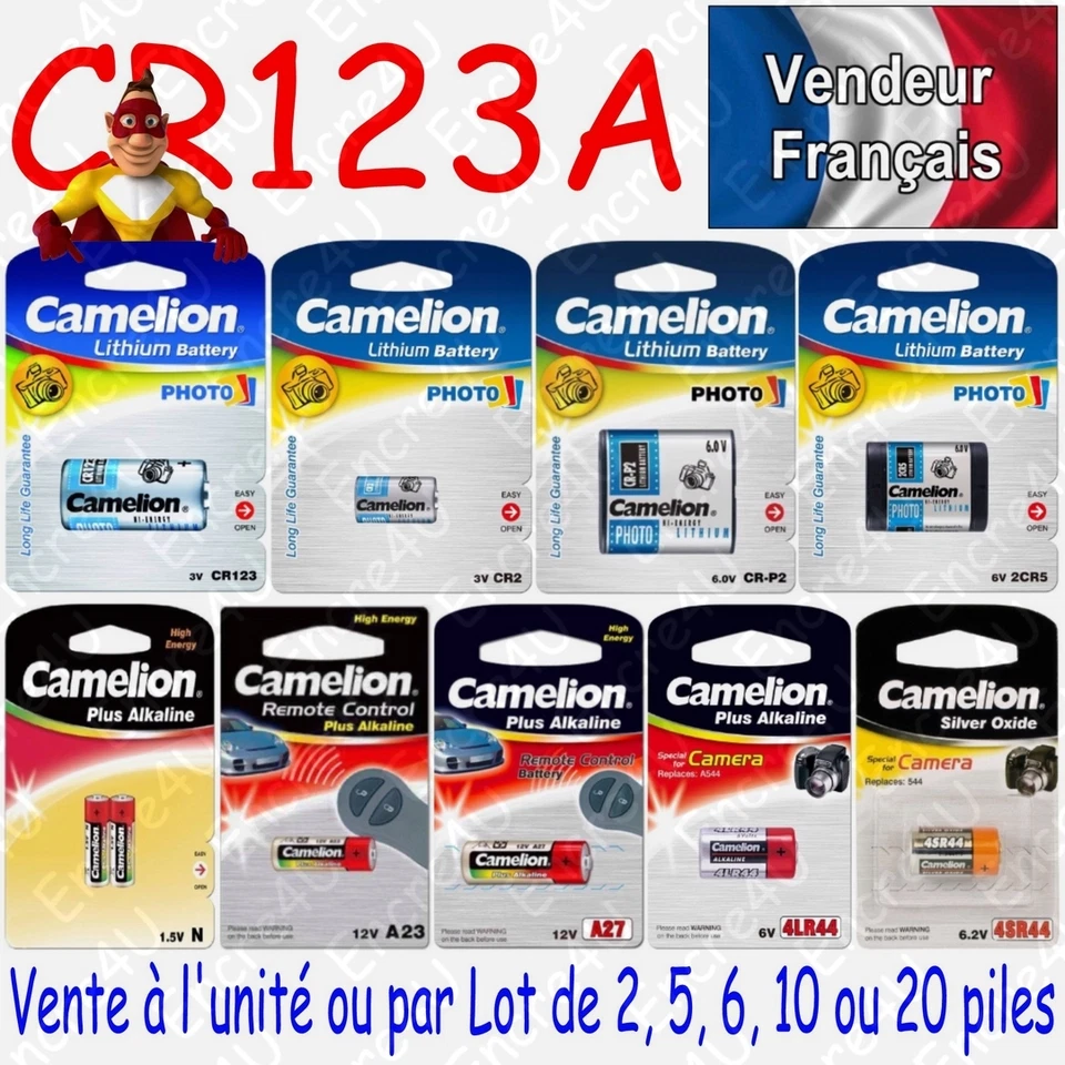 CAMELION Piles Photo : CR123A DL123 EL123AP CR17345 3V Lithium ( Livraison Gratuite )