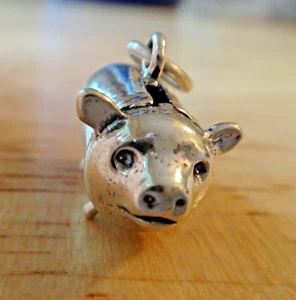 Sterling Silver 3D 14x25x12mm Heavy 6gram Pig Realistic Piggy Bank Charm - Picture 1 of 12