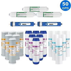 5 Stage 50 GPD RO Reverse Osmosis System Water Filter 1/2/3 Year Replacement Set - Picture 1 of 17