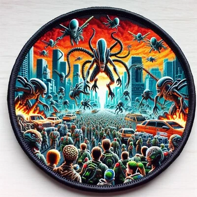 Alien Apocalypse Patch Iron-on Applique Clothing Ufo Unexplained Mysteries Space - Image 1 of 4