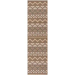 SAFAVIEH Outdoor Rugs 3'x10' Indoor/Outdoor Imported Geometric Cream/Brown - Picture 1 of 9
