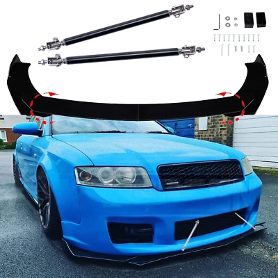 For Audi A4 B6 A5 A6 A7 S8 Front Bumper Lip Spoiler+Splitter Body Kit Strut Rods Foto 1 de 4