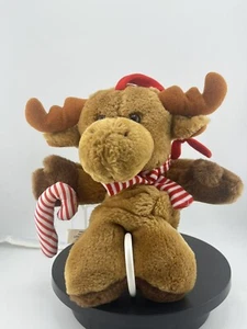 Vintage Holiday Christmas Moose Musical Pull 10" Plush Stuffed Animal Toy 1989 - Picture 1 of 8