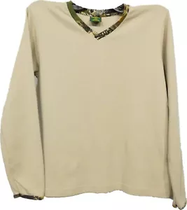 Cabelas beigefarbenes langärmliges Oberteil mit V-Ausschnitt Camouflage-Besatz Damengröße Small S " - Bild 1 von 9