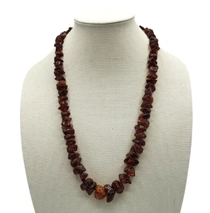 Vintage Necklace Amber Beaded Graduated Genuine Cognac Dark Spring Ring Clasp 28 - Picture 1 of 6