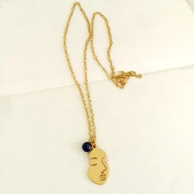 $62 Madewell Cara y Piedra Cuentas Dije Colgante Vintage Collar Oro-26"-29" Foto 1 de 4