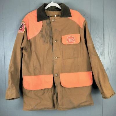 Vintage SAFTBAK Hunting Field Jacket Medium Canvas NRA Patch Distressed Thrashed - Image 1 of 4