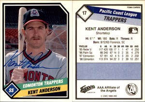 Kent Anderson Signed 1989 CMC Edmonton Trappers #17 Card Auto