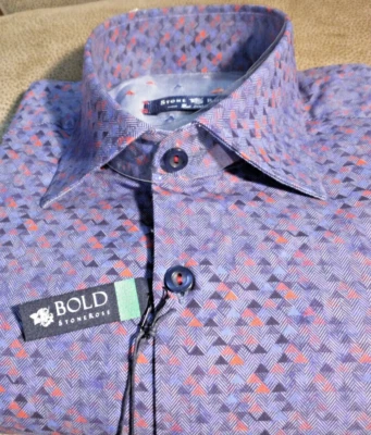 NWT Stone Rose men's size Small long sleeve button down Stretch Shirt Geo/Diamon - Image 1 of 4