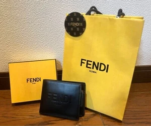 FENDI Black Leather Wallet Double Billfold Solid Made in Italy With Box Bag - Picture 1 of 10