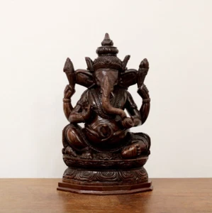 Ganesha Statue Antique Sculpture Vintage Wooden Temple Carving Hindu Deity Idol - Picture 1 of 4