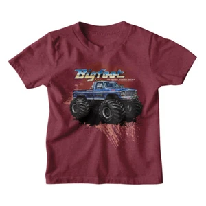 Bigfoot Monster Truck Sitting Pretty Splatter Background Youth T Shirt - Picture 1 of 5