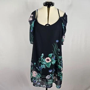 Naggoo Dress Women's 2XL Off Shoulder Short Sleeve Adjust Strap Black Floral NWT - Picture 1 of 7
