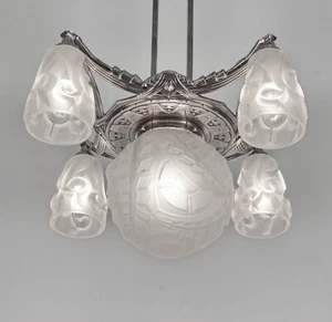 DEGUÉ : FRENCH 1930 ART DECO CHANDELIER ............ lamp muller sabino daum era - Picture 1 of 12
