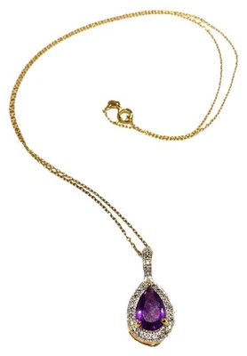 Colgante Ross Simons Vermeil oro sobre diamantes de ley 925 y amatista 18" KY50 Foto 1 de 4