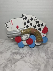 Man Cave Wall Decor Gun Playing Cards with Poker Chips Aces and 8 Plaque Signs - Picture 1 of 10