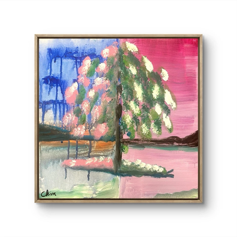 Pintura colorida original assinada à mão expressionismo abstrato 14 X 14 - Imagem 1 de 4