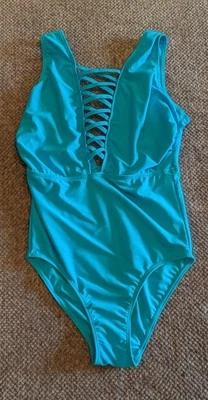 Nicole Miller Turquoise Blue Criss Cross Plunge One Piece Swimsuit Size 6 Foto 1 de 3