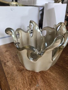 Vetro artistico Murano vintage forma libera spruzzi grigio fumo lucentezza ciotola fatta a mano Italia - Foto 1 di 7