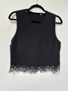 A.L.C. Black Sleeveless Blouse Top with Silk Lace Trim Hem US8 UK12 £350 - Picture 1 of 8