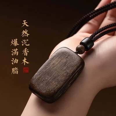 Collar de madera natural colgante amuleto de paz de agar unisex joyería budista Foto 1 de 4