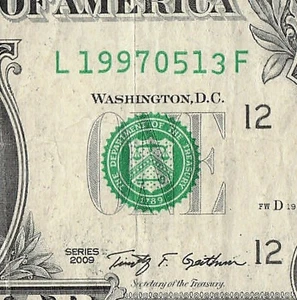 MAY 13 1997 Birthday Fancy Serial Number Date Note One Dollar Bill 05 13 1997 - Picture 1 of 11