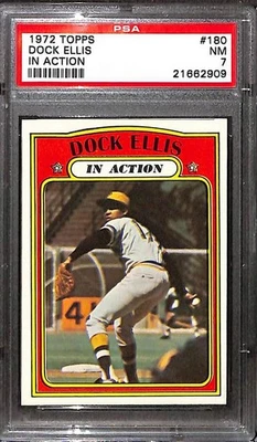 1972 Topps #180 Dock Ellis (In Action) PSA 7 NM 21662909  - Image 1 of 3