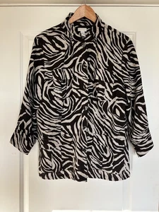 Chicos 2 Animal Print Jacket 3/4 Sleeve Brown Beige Gold Fitted Pockets Safari  - Picture 1 of 7