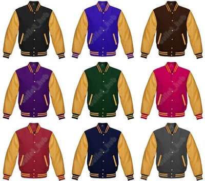 Chaqueta Universitaria Vintage Multicolor Lana y Cuero Genuino Manga Bombardero Universitario Foto 1 de 2