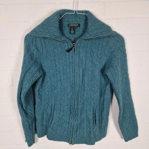 Cárdigan suéter de lana verde azulado con cremallera completa Lauren Ralph Lauren para mujer talla grande Reino Unido - Imagen 1 de 7
