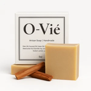 O-Vié Sandalwood 5oz Natural Soap Bar – Handmade, Organic, Gentle & Eco-Friendly - Picture 1 of 9