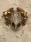 RARE! 1992 Limited Edition CAROLEE Pave Clear Crystals Emerald Eyes Frog Brooch 