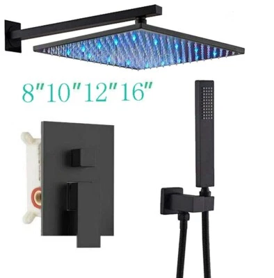SR SUN RISE Black Rain Shower Combo Kits Set LED Shower Head System Mixer Valve Wall Mounted