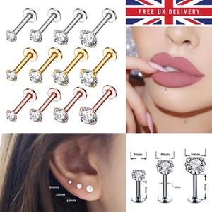 Cartilage Earrings Stud Piercing Gem Flat Disc Back Tragus Nose Helix Labret UK - Picture 1 of 14