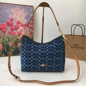 COACH Laurel Shoulder Bag Signature Denim Denim Natural CY702 Outlet NEW - Picture 1 of 9
