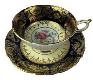 Paragon Tea Set - Double Warrant Cobalt Blue & Pink Rose Cup & Saucer -Gold Gilt - Picture 1 of 21