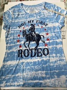 Wound Up Shirt Juniors XXL 19 Multicolor Blue Not My First Rodeo Horse T-Shirt - Picture 1 of 8